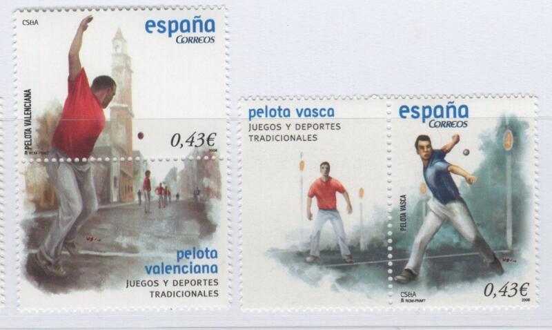Francobolli Spagna Anno 2008 Giochi e sport tradizionali Stampato con appendice (cat. n. 4048-4049)