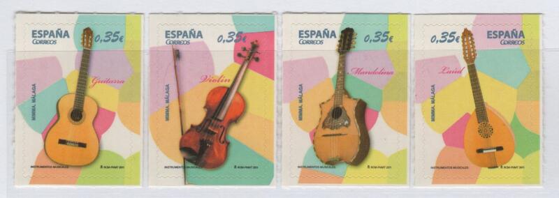 Francobolli Spagna Anno 2011 Strumenti musicali Quinta serie Autoadesivi (cat. n. 4312-4315)