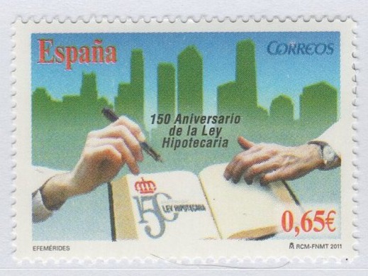 Francobollo Spagna Anno 2011 150esimo anniversario del Registro delle ipoteche (cat. n. 4322)