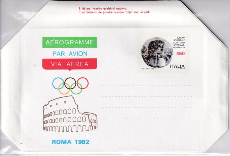 Aerogramma Italia Repubblica NUOVO 19/05/1982 C.I.O. 85esima edizione Francobollo Medaglia con atleta Lire 450 policromo (A 17)