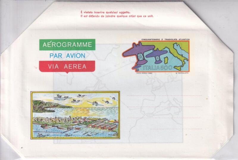 Aerogramma Italia Repubblica NUOVO 01/07/1983 50esimo della Seconda Trasvolata Atlantica del Generale Balbo Francobollo Idrovolanti L 550 policromo (A 20)
