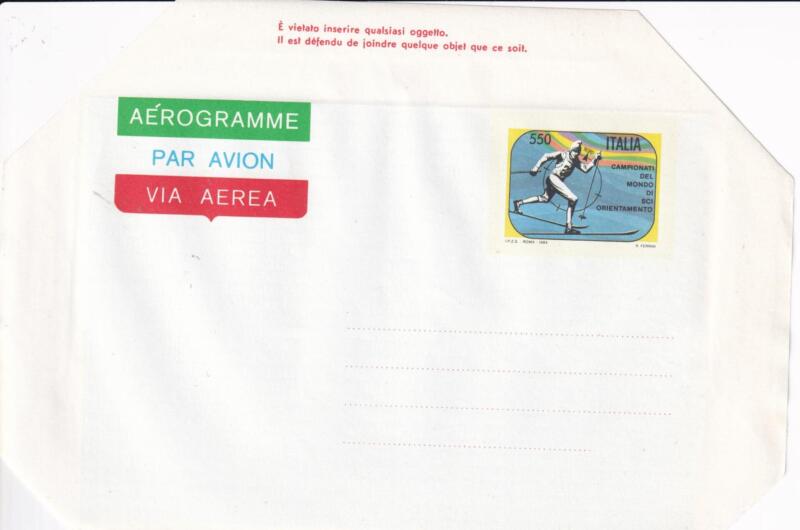 Aerogramma Italia Repubblica NUOVO 30/01/1984 Sci Orientamento Campionati del mondo Francobollo Sciatore (A 21)