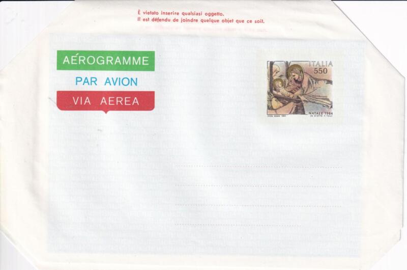 Aerogramma Italia Repubblica NUOVO 26/11/1984 Natale 84 Francobollo Natività di Giotto Lire 650 policromo (A 22)