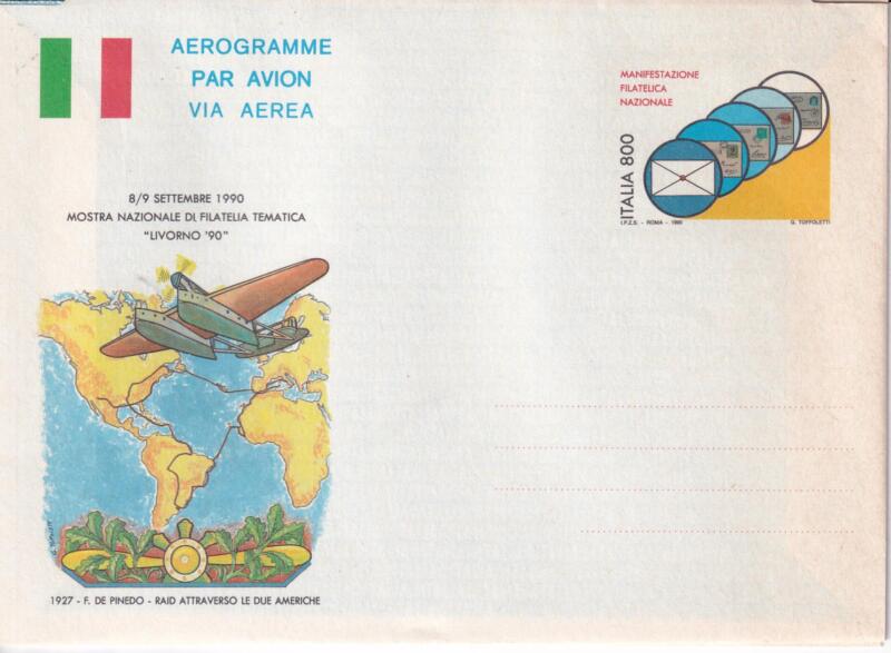 Aerogramma Italia Repubblica NUOVO 08/09/1990 Livorno 90 Manifestazione filatelica nazionale Francobollo commemorativo Lire 800 policromo (A 24)