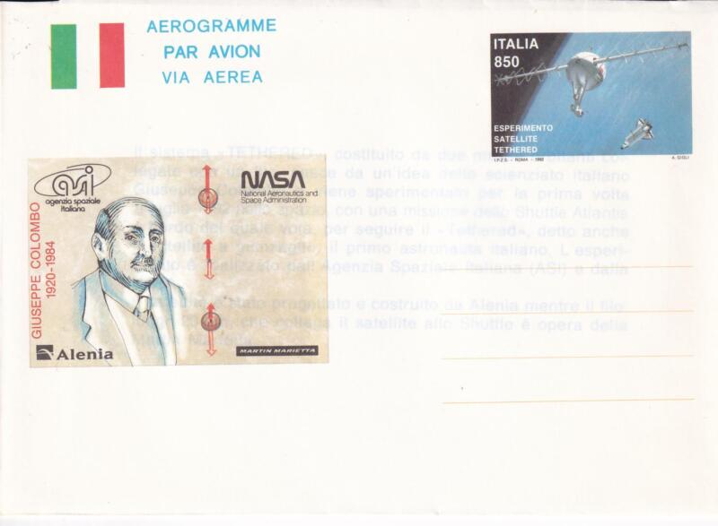 Aerogramma Italia Repubblica NUOVO 31/07/1992 Satellite Tethered Esperimento e lancio Francobollo Satellite collegato allo shuttle Atlantis Lire 850 policromo (A 26)