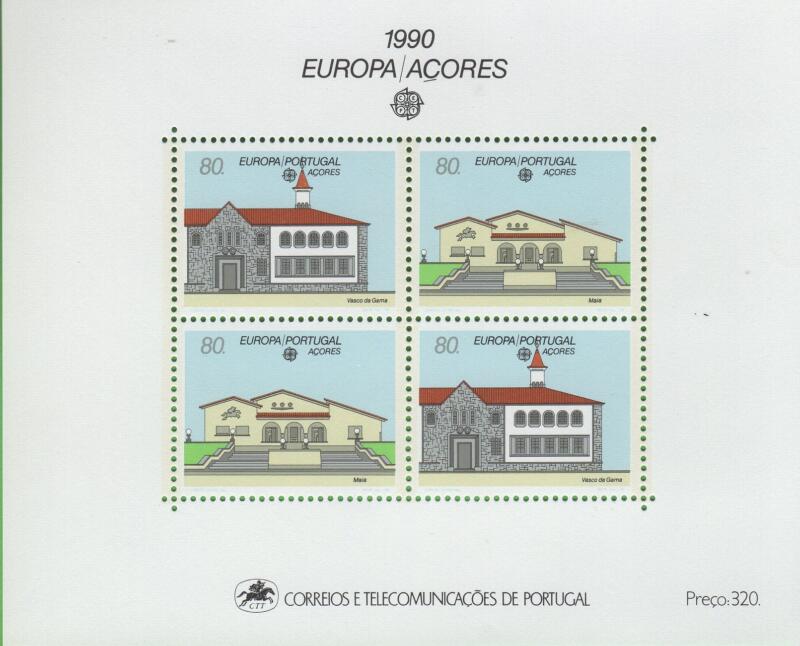 Foglietto Azzorre Anno 1990 Europa Edifici postali di ieri e di oggi (BF 11)