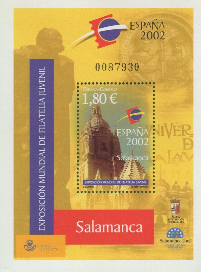 Foglietto Spagna Anno 2002 ESPANA 02 Esposizione filatelica internazionale Salamanca (BF 116)