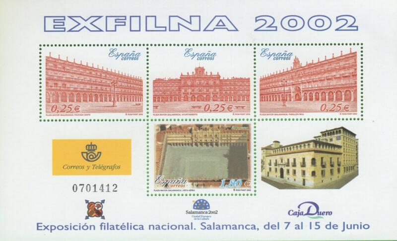 Foglietto Spagna Anno 2002 EXFILNA 02 esposizione filatelica nazionale Salamanca (BF 118)