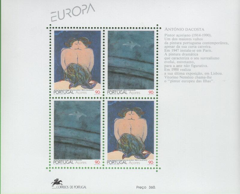 Foglietto Azzorre Anno 1993 Europa Arte contemporanea Opere di Antonio Dacosta (BF 13)