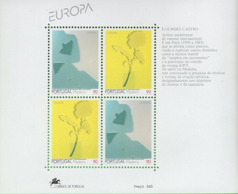 Foglietto Madera Anno 1993 Europa Arte contemporanea Opere di Lourdes Castro (BF 13)