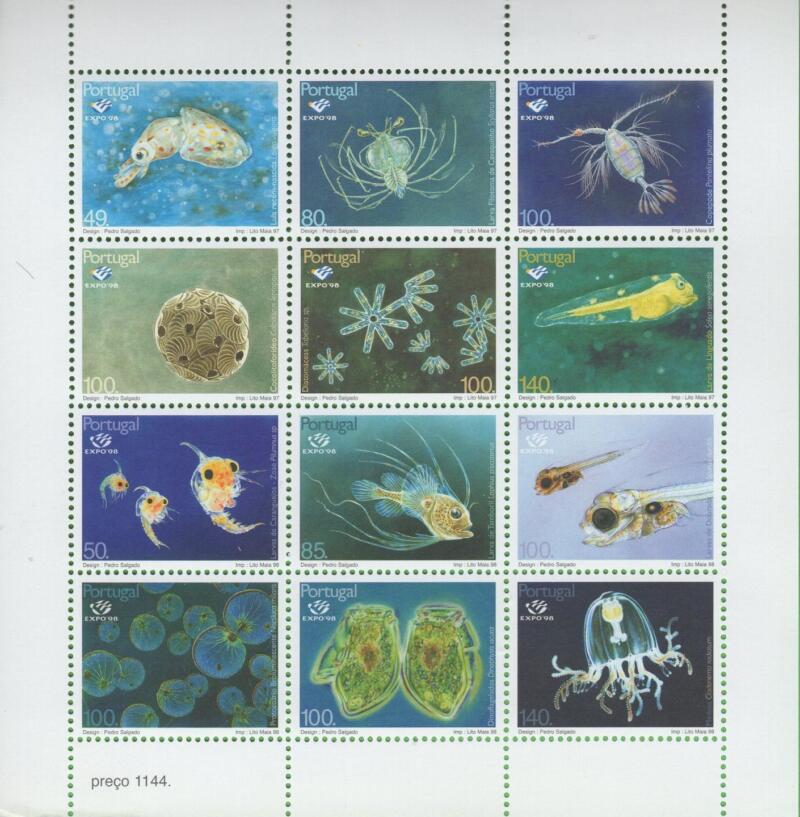 Foglietto Portogallo Anno 1998 Expo 98 Esposizione mondiale di Lisbona Il mondo degli oceani Plancton (BF 136A)