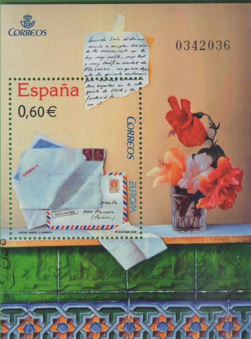 Foglietto Spagna Anno 2008 Europa La lettera (BF 181)