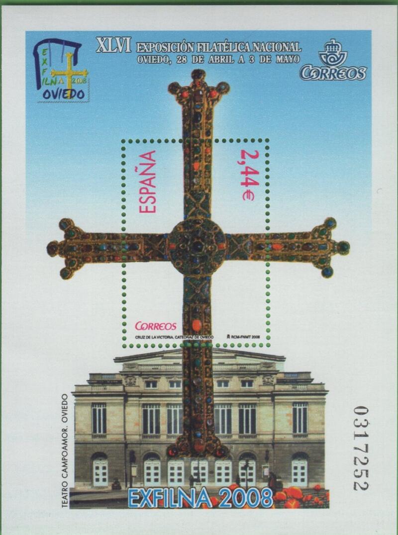 Foglietto Spagna Anno 2008 EXFILNA 2008 Esposizione filatelica nazionale Oviedo (BF 182)
