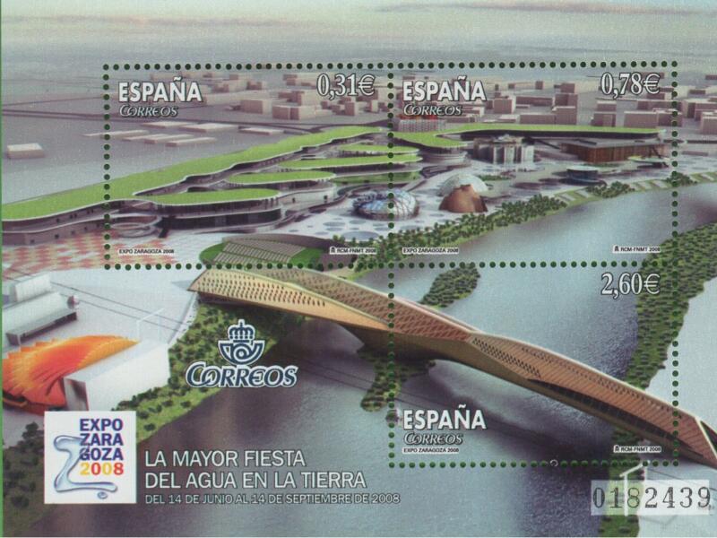 Foglietto Spagna Anno 2008 EXPO 2008 Esposizione mondiale su Acqua e sviluppo sostenibile Saragozza (BF 185)
