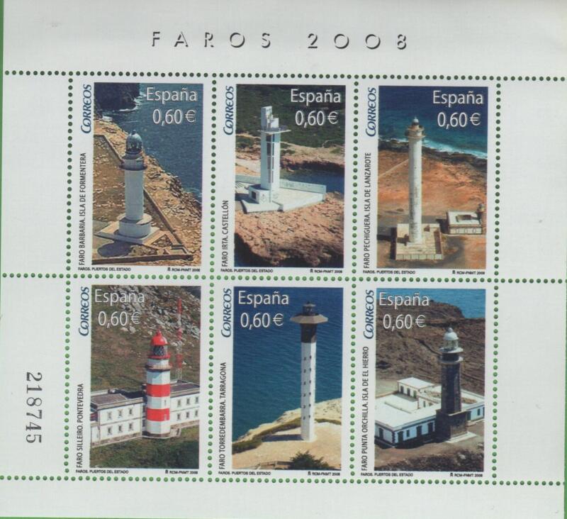 Foglietto Spagna Anno 2008 Fari Seconda serie (BF 190)