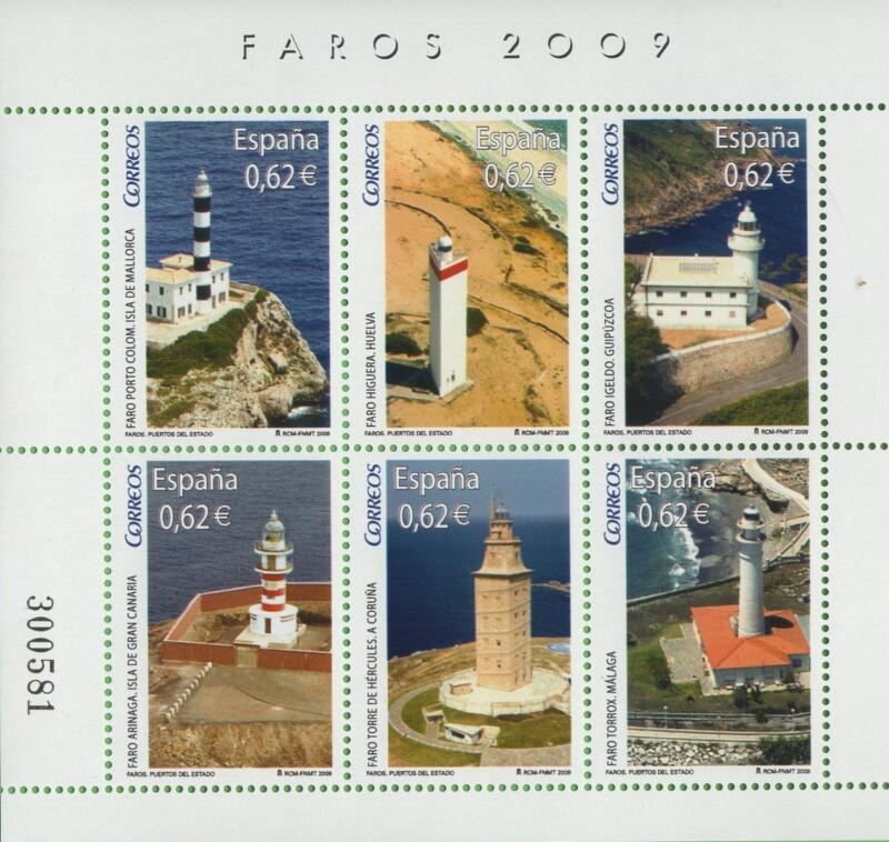 Foglietto Spagna Anno 2009 Fari Terza serie (BF 195)