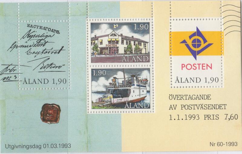 Foglietto Aland Anno 1993 Indipendenza postale dalla Finlandia
