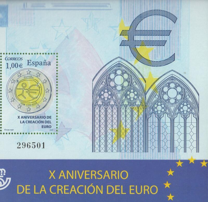 Foglietto Spagna Anno 2009 Decimo anniversario dell’entrata in circolazione dell’Euro (BF 200)