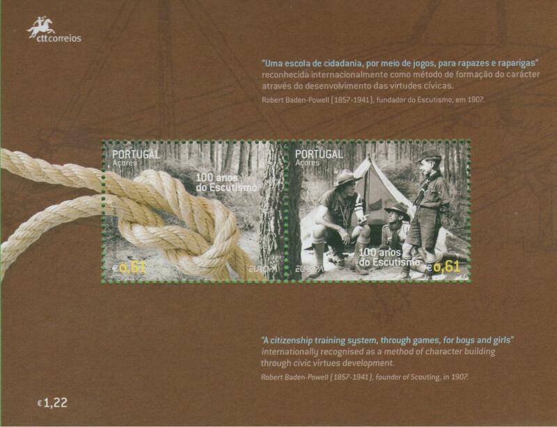 Foglietto Azzorre Anno 2007 Europa 100 anni di scoutismo (BF 33)