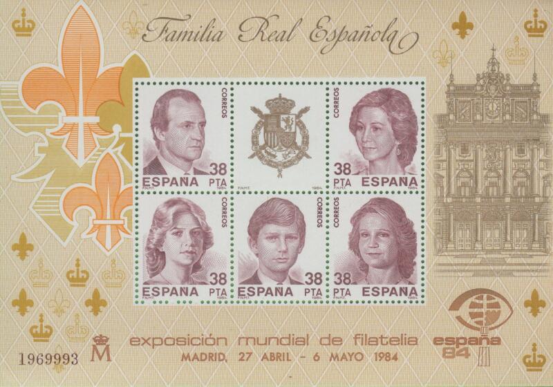 Foglietto Spagna Anno 1984 ESPANA 84 Esposizione internazionale di filatelia a Madrid Famiglia reale (BF 33)