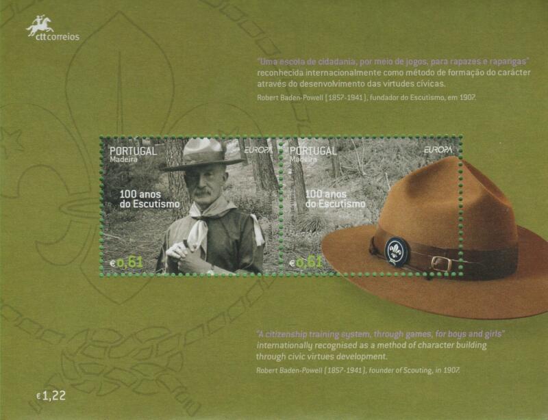 Foglietto Madera Anno 2007 Europa 100 anni di scoutismo (BF 37)