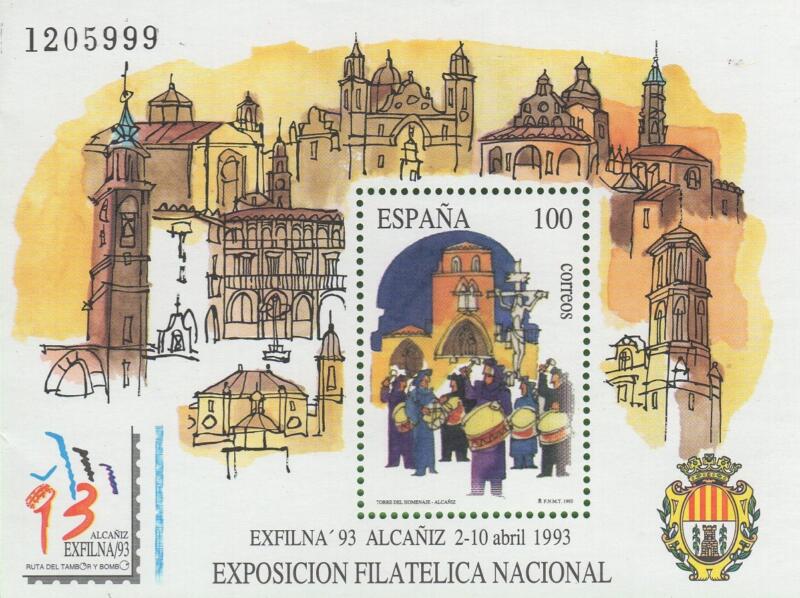 Foglietto Spagna Anno 1993 Exfilna 93 Esposizione filatelica nazionale ad Alcaniz (BF 61)
