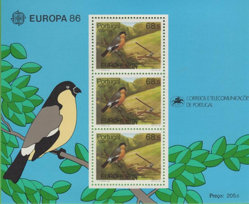 Foglietto Azzorre Anno 1986 Europa Protezione della natura e dell’ambiente Uccelli in estinzione (BF 7)