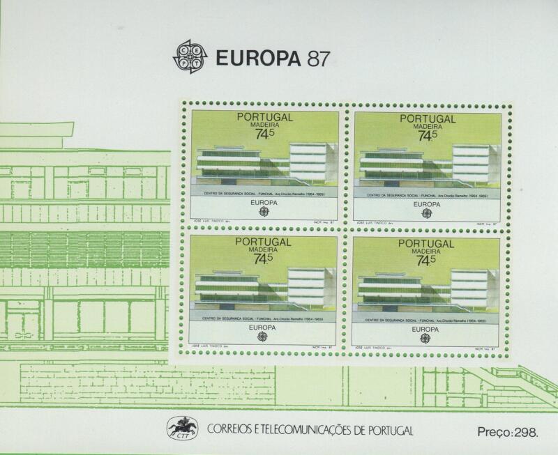 Foglietto Madera Anno 1987 Europa Architettura moderna Il centro dell’assemblea sociale a Funchal (BF 8)