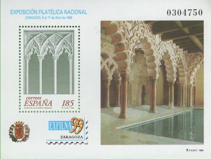 Foglietto Spagna Anno 1999 Exfilna 99 Esposizione filatelica nazionale Saragozza Palazzo La Aljaferia (BF 84)