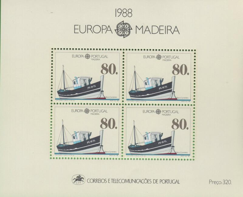 Foglietto Madera Anno 1988 Europa Mezzi di trasporto e comunicazione Barcone da trasporto (BF 9)