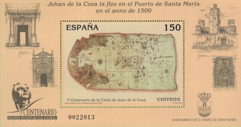 Foglietto Spagna Anno 2000 Quinto centenario del planisfero di Juan de la Cosa (BF 96)