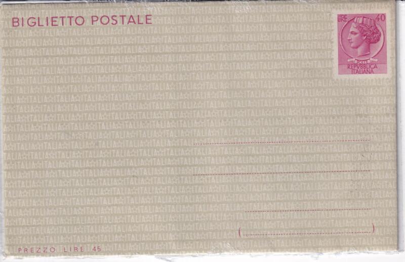 Biglietto Postale Italia Repubblica NUOVO 28/01/1966 Siracusana Francobollo Lire 40 rosso ciclamino (B 47)