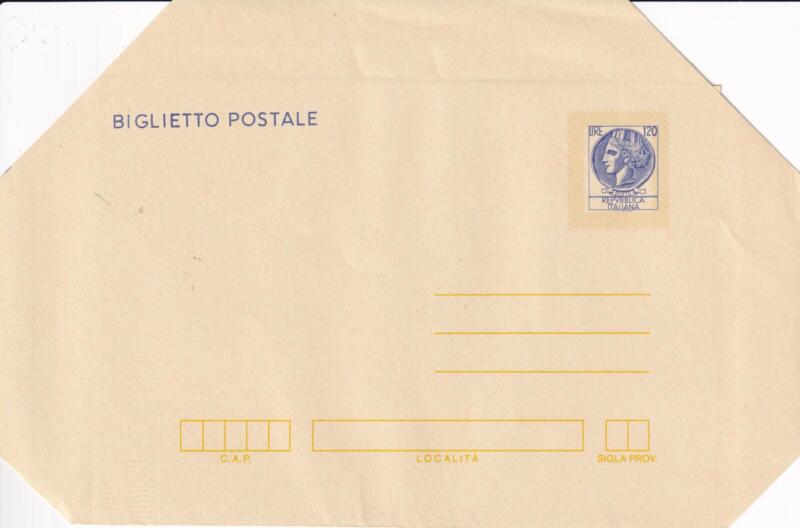 Biglietto Postale Italia Repubblica NUOVO 1977 Siracusana 77 Francobollo Lire 120 blu (B 49)