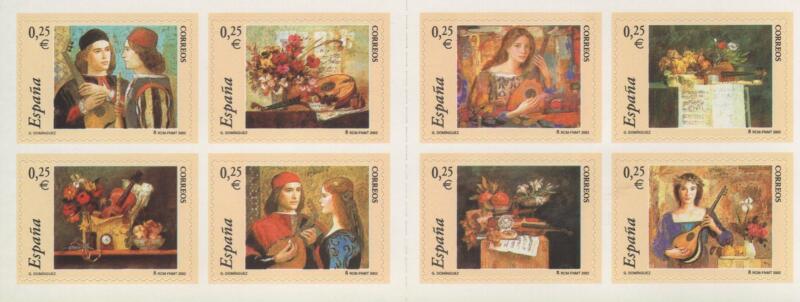 Libretto Spagna Anno 2002 La Musica Dettagli e opere del pittore Goyo Dominiquez Autoadesivi (Lb 3507)