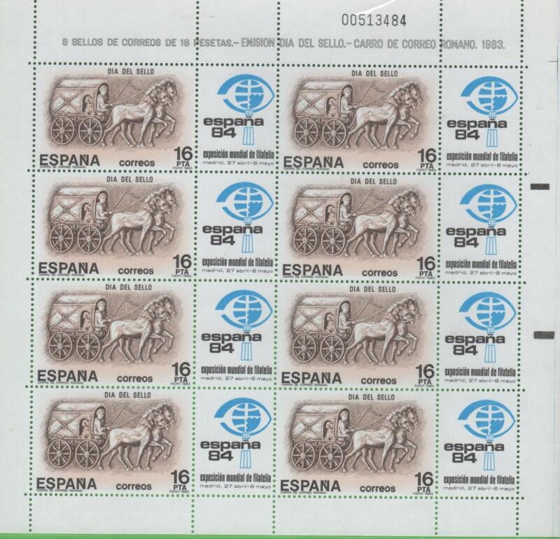 Minifoglio Spagna Anno 1983 Giornata del francobollo Stampato in fogli di 8 con 8 bandelle (MF 2338)
