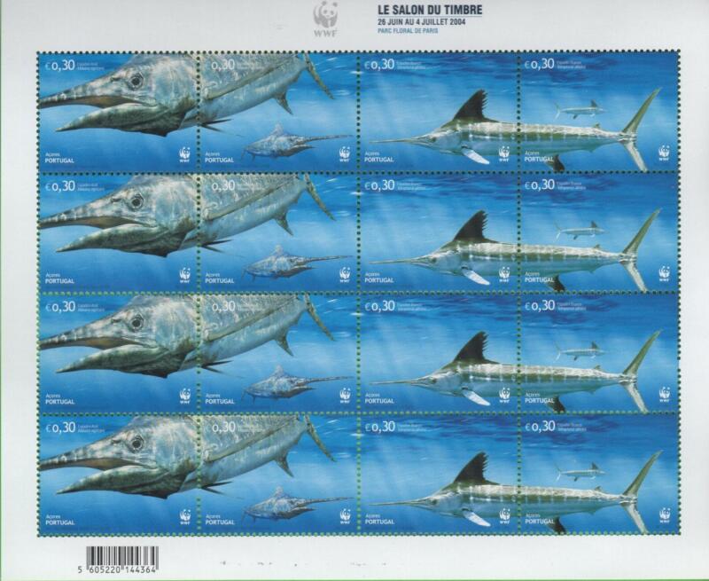 Minifoglio Azzorre Anno 2004 WWF Il pesce spada dell'atlantico (MF 503-506)