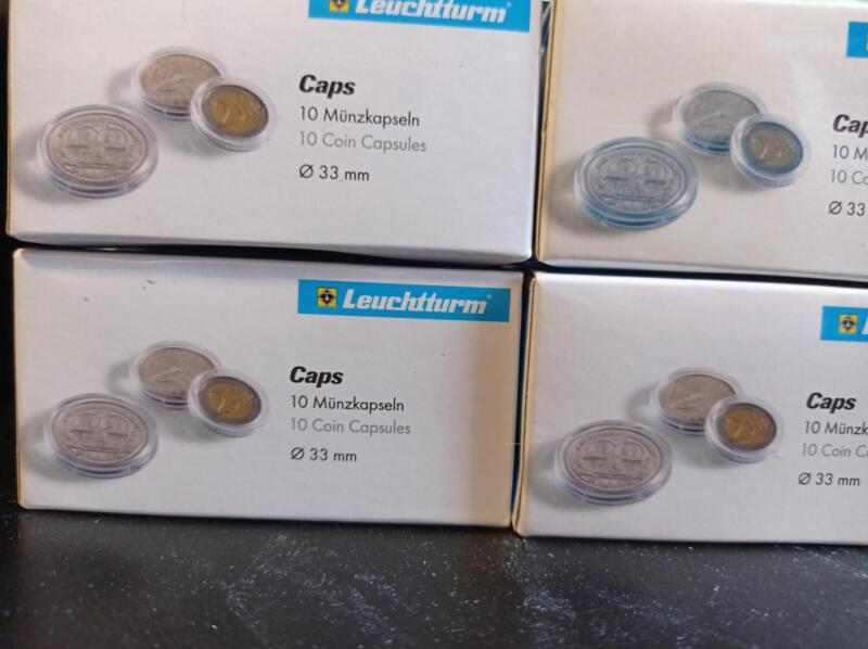 Capsule trasparenti per monete Leuchtturm Caps, Diametro 33 mm.