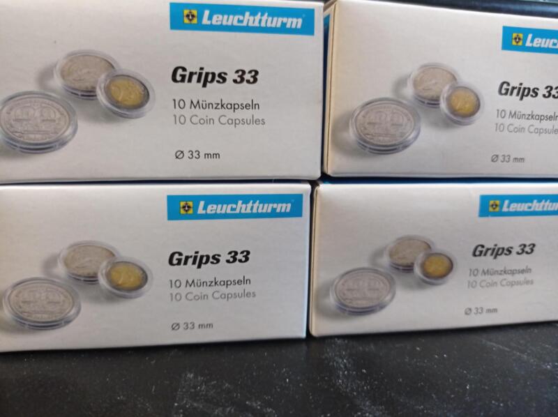 Capsule trasparenti per monete Leuchtturm Grips, Diametro 33 mm.