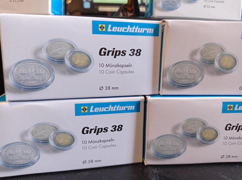Capsule trasparenti per monete Leuchtturm Grips, Diametro 38 mm.