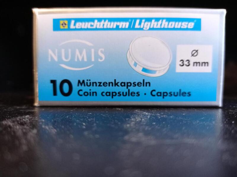 Capsule trasparenti per monete Leuchtturm Numis, Diametro 33 mm.