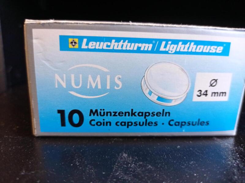 Capsule trasparenti per monete Leuchtturm Numis, Diametro 34 mm.