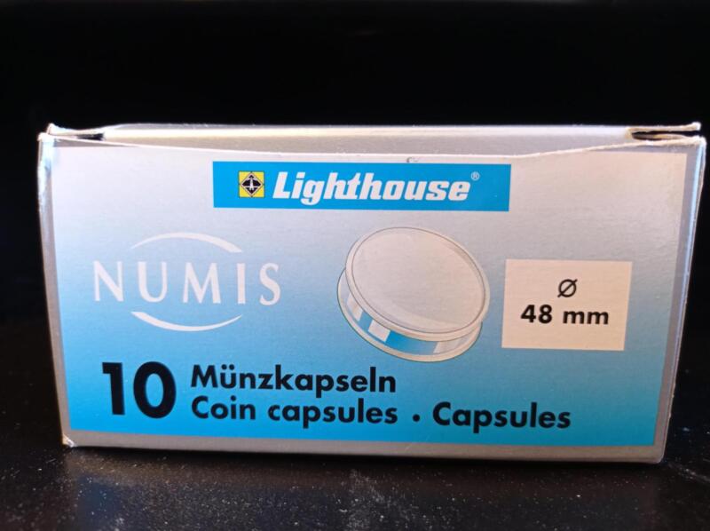 Capsule trasparenti per monete Leuchtturm Numis, Diametro 48 mm.