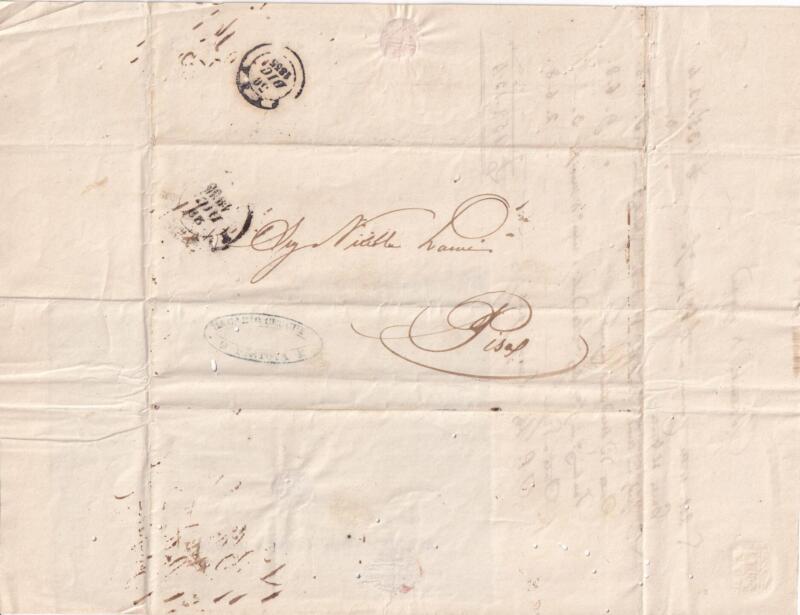 Storia postale Circolare da Pistoia 29/12/1855 a Pisa 30/12/1855