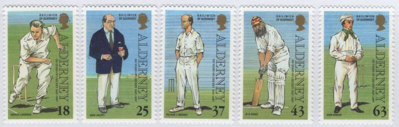Francobolli Alderney Anno 1997 Passatempi ad Alderney Prima serie 150esimo anniversario del Cricket. Famosi giocatori di cricket