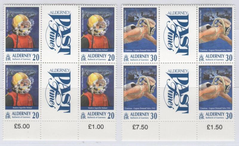 Francobolli Alderney Anno 1998 Quartine Passatempi ad Alderney Seconda serie L’esplorazione sottomarina nelle varie epoche 21esimo anniversario del Diving Club