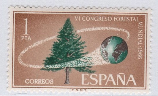 Francobollo Spagna Anno 1966 Sesto congresso forestale mondiale