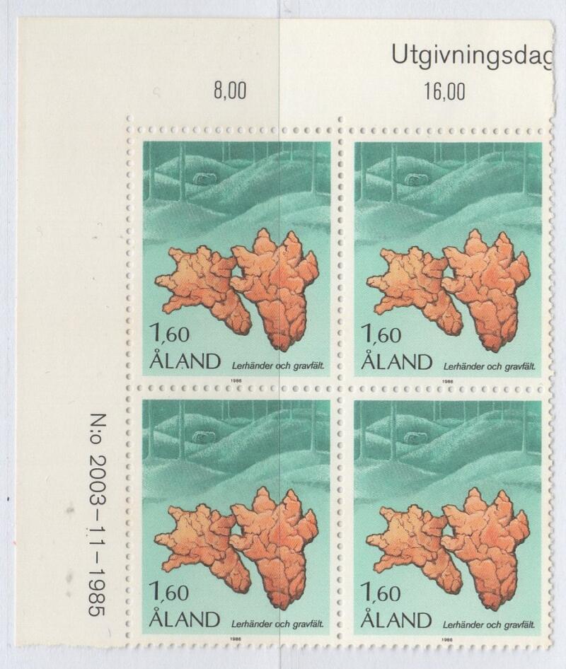 Francobolli Aland Anno 1986 Serie storica QUARTINA D’ANGOLO