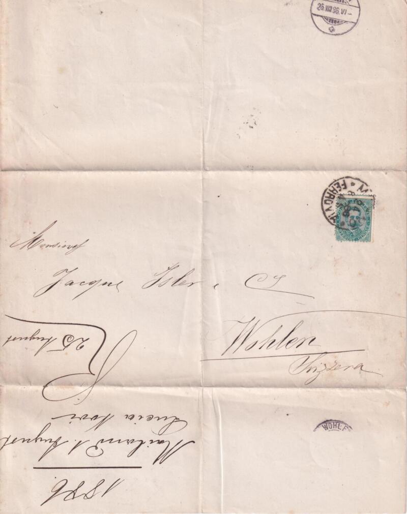 Storia postale Circolare da Ditta LUCIA NOVI CAPPELLI Paglia e Feltro Milano 24/08/1886 a Wohlen (Svizzera) 25/08/1886