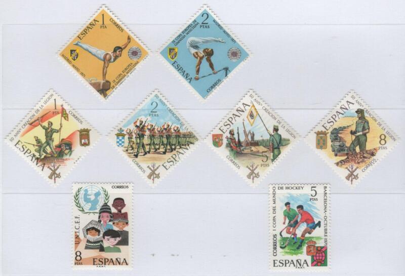 Francobolli Spagna Anno 1971 Varie emissioni (cat. n. 1689-1690, cat. n. 1696-1699, cat. n. 1707, cat. n. 1711)