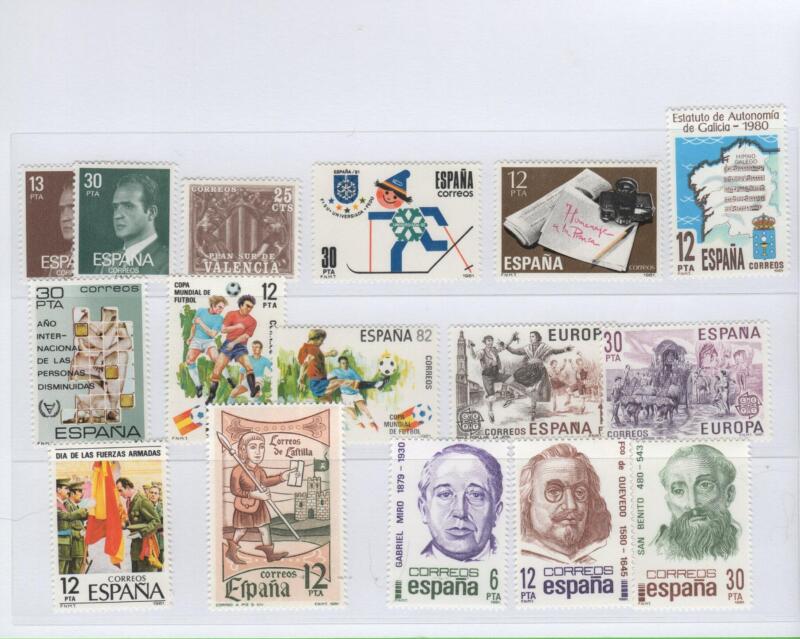 Francobolli Spagna Anno 1981 Varie emissioni (cat. n. 2233-2235, cat. n. 2235, cat. n. 2236, cat. n. 2238, cat. n. 2239, cat. n. 2240, cat. n. 2241-2242, cat. n. 2243-2244, cat. n. 2245, cat. n. 2246, cat. n. 2247-2249)
